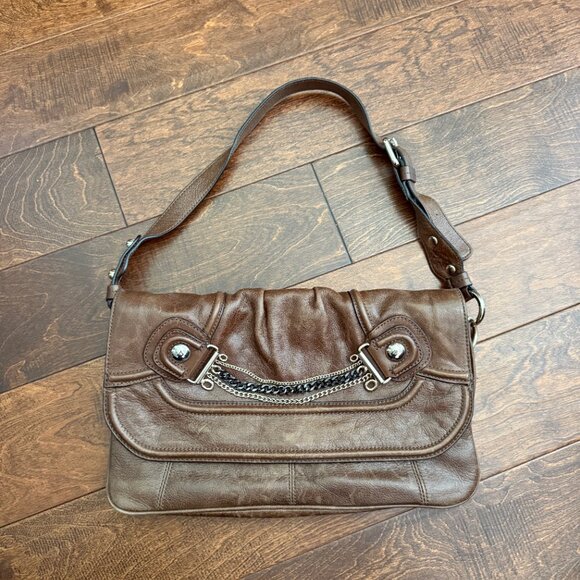 Guess Marciano Cassie Chocolate Leather Shoulder Bag with Chain Detail - Picture 13 of 13